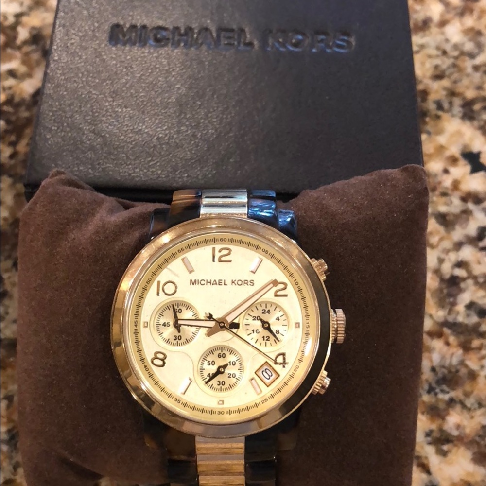 Michael Kors tortoise and gold watch